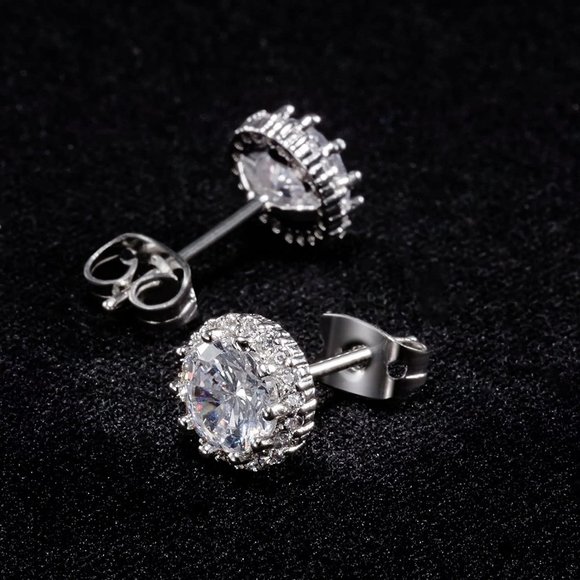 New  Diamond/April  Birthstone Stud Earrings Set, Copper Plated Cubic Zi… - Picture 7 of 7